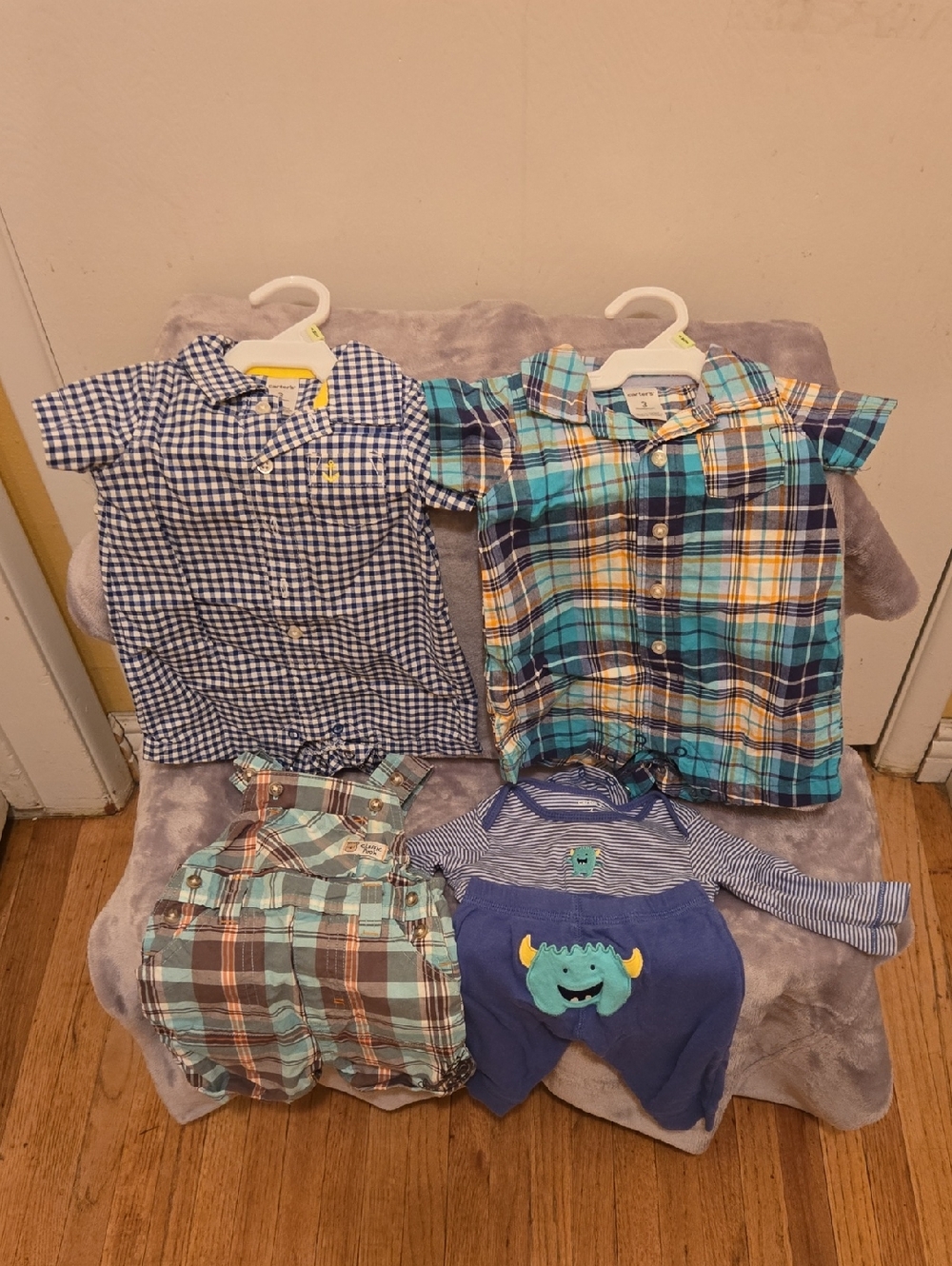 Baby Boys Mixed Plaid Outfit Bundle - Blue, Teal, Navy